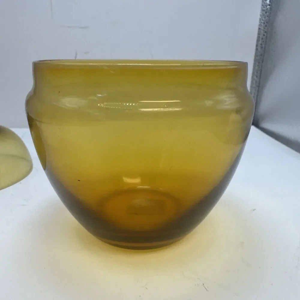 Vintage MCM Kreiss Glass Amber brown Apple Fruit Stunning 5.5 Inches lidded